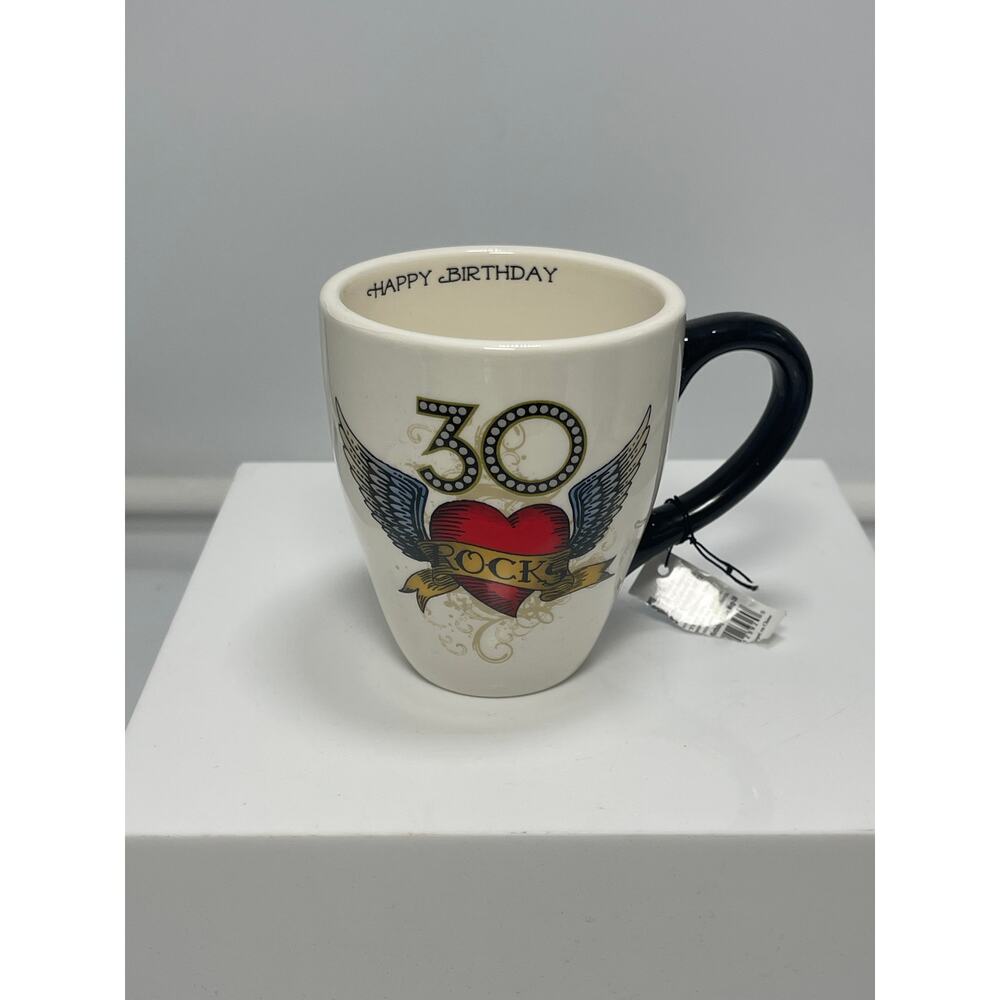 Giftcraft 30 Rocks White Heart Coffee Tea Mug with Wind Rock Music Birthday